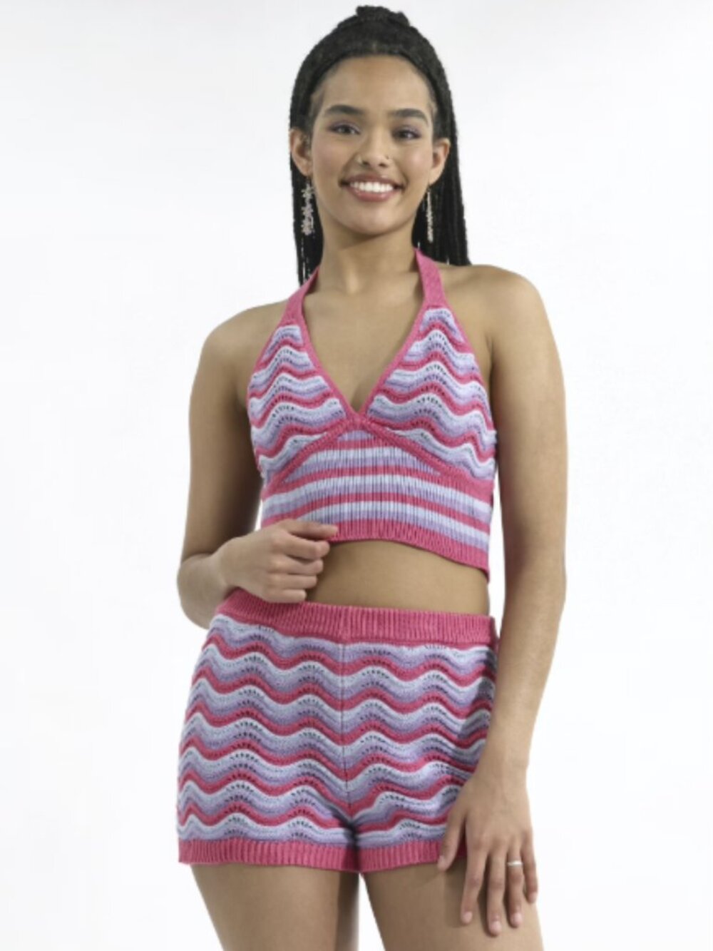 No Boundaries Crochet Crop Halter Top and Shorts Set